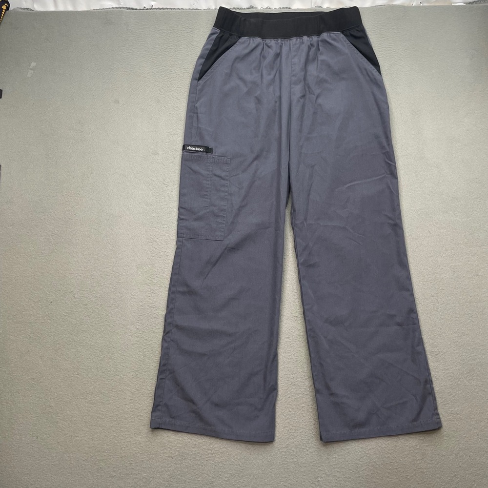 Cherokee Women Scrub Pants Gray Poly Cotton Small Relaxed Medical Workwear 1031
